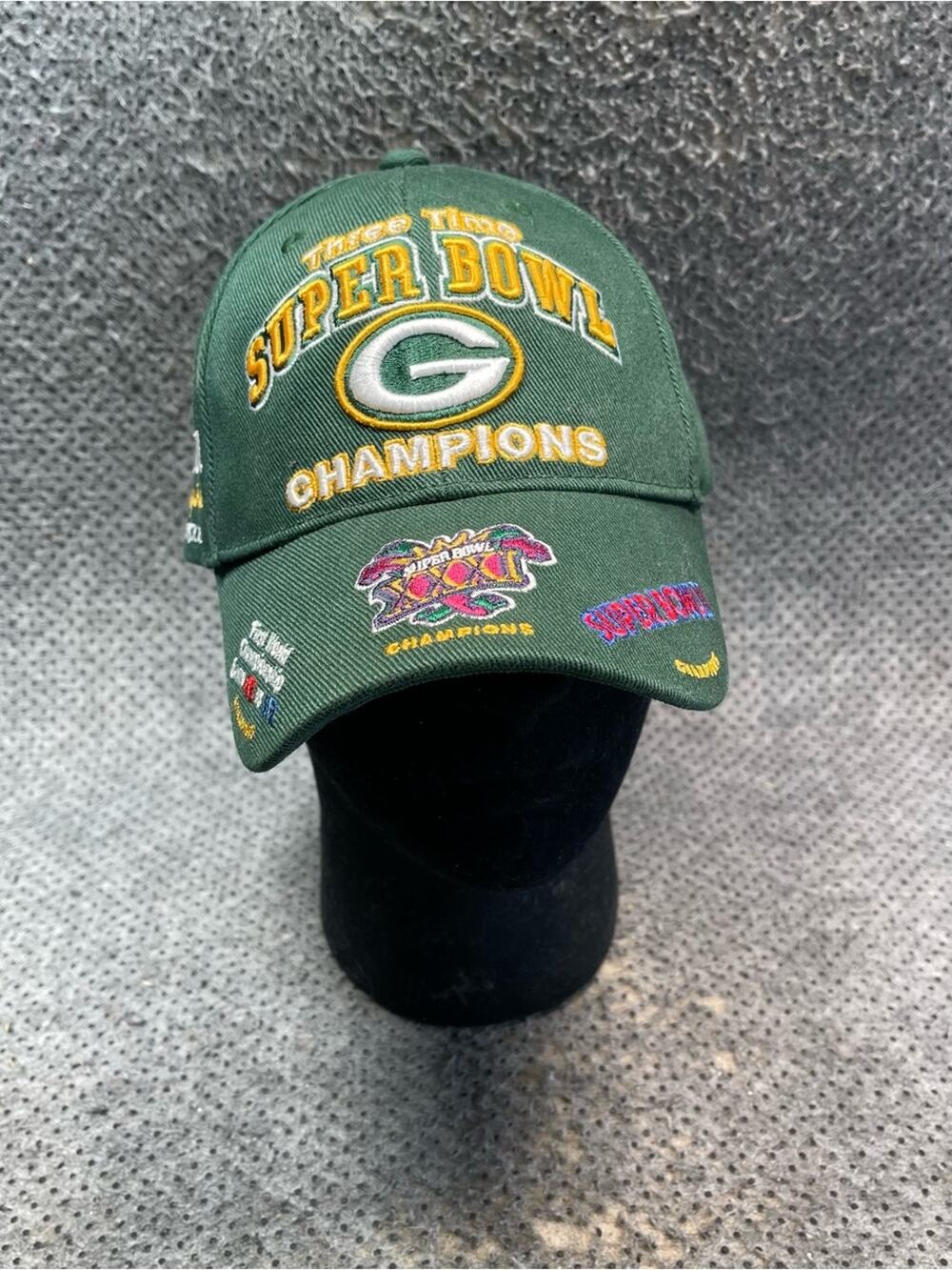 Reebok Vintage Green Bay Packers Three Time Super Bowl Champions Hat One Sz Mens